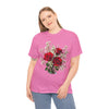 Wildflowers and Red Roses, Graphic T-Shirts for Women, Floral Shirt, Womens Short Sleeve, Ladies Graphic Tees #5127TTS