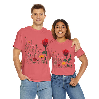 Wildflowers and a Red Rose, Graphic T-Shirts for Women, Floral Shirt, Womens Short Sleeve, Ladies Graphic Tees #5006TTS