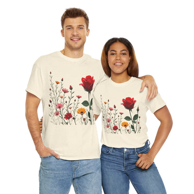 Wildflowers and a Red Rose, Graphic T-Shirts for Women, Floral Shirt, Womens Short Sleeve, Ladies Graphic Tees #5006TTS