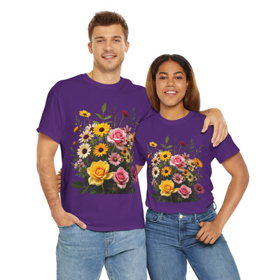 Wildflowers and Pink & Yellow Roses, Graphic T-Shirts for Women, Floral Shirt, Womens Short Sleeve, Ladies Graphic Tees #5150TTS