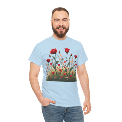 Wildflowers and Red Roses, Graphic T-Shirts for Women, Floral Shirt, Womens Short Sleeve, Ladies Graphic Tees #5032TTS