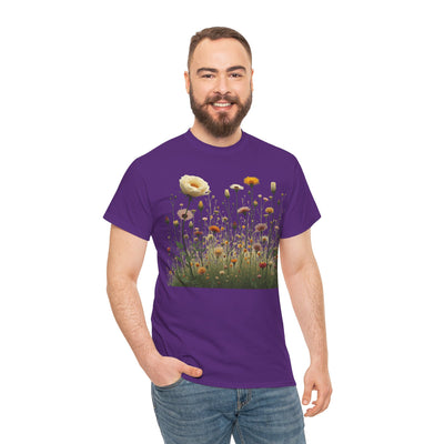 Wildflowers and White Roses, Graphic T-Shirts for Women, Floral Shirt, Womens Short Sleeve, Ladies Graphic Tees #5041TTS