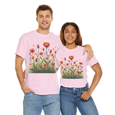 Wildflowers and Orange Roses, Graphic T-Shirts for Women, Floral Shirt, Womens Short Sleeve, Ladies Graphic Tees #5047TTS