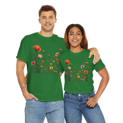 Wildflowers and Orange Roses, Graphic T-Shirts for Women, Floral Shirt, Womens Short Sleeve, Ladies Graphic Tees #5042TTS