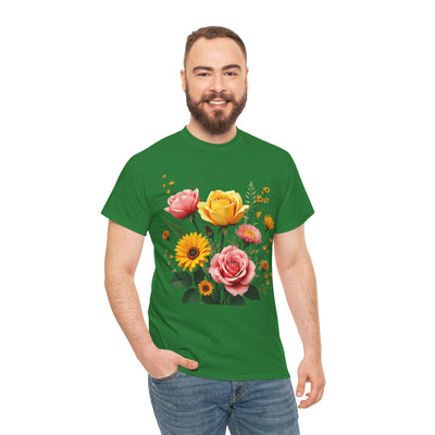 Wildflowers and Pink & Yellow Roses, Graphic T-Shirts for Women, Floral Shirt, Womens Short Sleeve, Ladies Graphic Tees #5146TTS