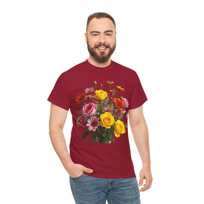 Wildflowers and Pink & Yellow Roses, Graphic T-Shirts for Women, Floral Shirt, Womens Short Sleeve, Ladies Graphic Tees #5138TTS