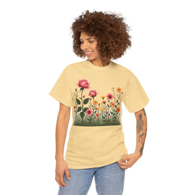 Wildflowers and Pink Roses, Graphic T-Shirts for Women, Floral Shirt, Womens Short Sleeve, Ladies Graphic Tees #5020TTS