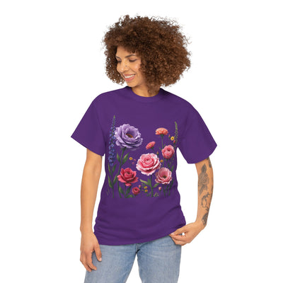 Wildflowers and Pink/Violet Roses, Graphic T-Shirts for Women, Floral Shirt, Womens Short Sleeve, Ladies Graphic Tees #5100TTS
