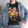 Wildflowers and Pink & Yellow Roses, Graphic T-Shirts for Women, Floral Shirt, Womens Short Sleeve, Ladies Graphic Tees #5136TTS