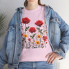 Wildflowers and Red Roses, Graphic T-Shirts for Women, Floral Shirt, Womens Short Sleeve, Ladies Graphic Tees #5034TTS