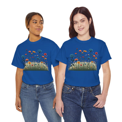 Wildflowers and Blue Roses, Graphic T-Shirts for Women, Floral Shirt, Womens Short Sleeve, Ladies Graphic Tees #5050TTS