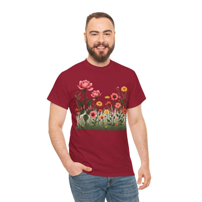 Wildflowers and Pink Roses, Graphic T-Shirts for Women, Floral Shirt, Womens Short Sleeve, Ladies Graphic Tees #5020TTS