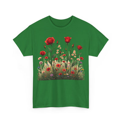 Wildflowers and Red Roses, Graphic T-Shirts for Women, Floral Shirt, Womens Short Sleeve, Ladies Graphic Tees #5032TTS