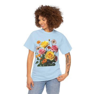 Wildflowers and Pink & Yellow Roses, Graphic T-Shirts for Women, Floral Shirt, Womens Short Sleeve, Ladies Graphic Tees #5148TTS