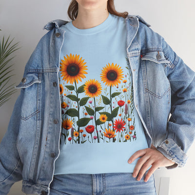 Sunflowers & Wildflowers, Graphic T-Shirts for Women, Floral Shirt, Womens Short Sleeve, Ladies Graphic Tees #5154TTS