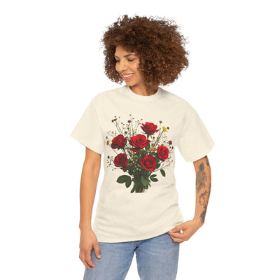 Wildflowers and Red Roses, Graphic T-Shirts for Women, Floral Shirt, Womens Short Sleeve, Ladies Graphic Tees #5131TTS