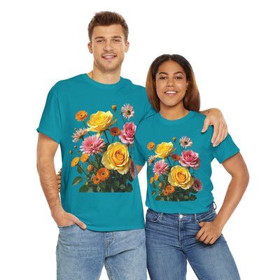 Wildflowers and Pink & Yellow Roses, Graphic T-Shirts for Women, Floral Shirt, Womens Short Sleeve, Ladies Graphic Tees #5148TTS