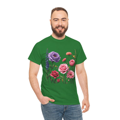 Wildflowers and Pink/Violet Roses, Graphic T-Shirts for Women, Floral Shirt, Womens Short Sleeve, Ladies Graphic Tees #5100TTS