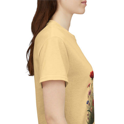 Wildflowers and Red Roses, Graphic T-Shirts for Women, Floral Shirt, Womens Short Sleeve, Ladies Graphic Tees #5032TTS