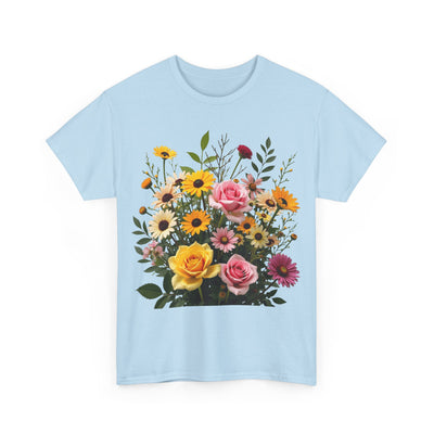 Wildflowers and Pink & Yellow Roses, Graphic T-Shirts for Women, Floral Shirt, Womens Short Sleeve, Ladies Graphic Tees #5150TTS