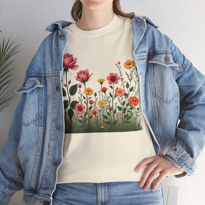 Wildflowers and Pink Roses, Graphic T-Shirts for Women, Floral Shirt, Womens Short Sleeve, Ladies Graphic Tees #5020TTS