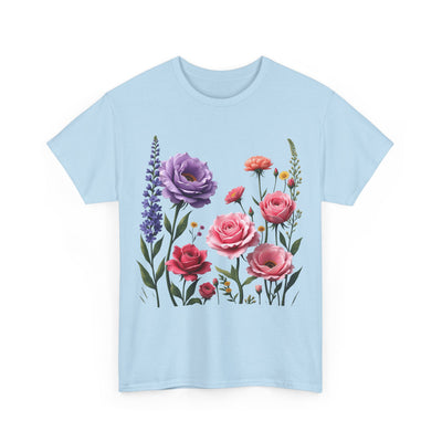 Wildflowers and Pink/Violet Roses, Graphic T-Shirts for Women, Floral Shirt, Womens Short Sleeve, Ladies Graphic Tees #5100TTS