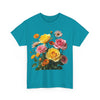 Wildflowers and Pink & Yellow Roses, Graphic T-Shirts for Women, Floral Shirt, Womens Short Sleeve, Ladies Graphic Tees #5148TTS