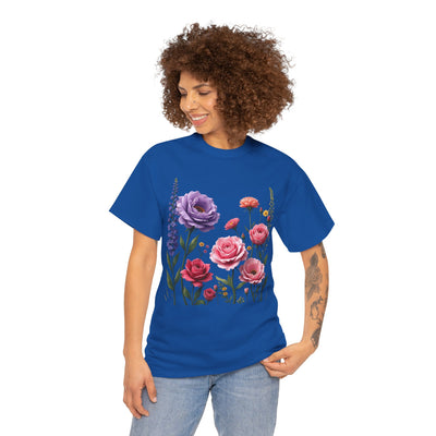 Wildflowers and Pink/Violet Roses, Graphic T-Shirts for Women, Floral Shirt, Womens Short Sleeve, Ladies Graphic Tees #5100TTS