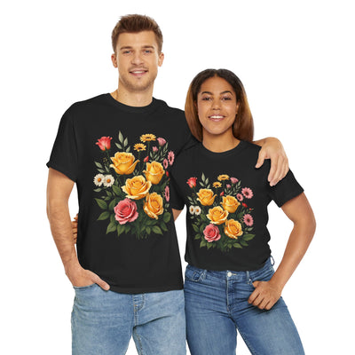 Wildflowers and Pink & Yellow Roses, Graphic T-Shirts for Women, Floral Shirt, Womens Short Sleeve, Ladies Graphic Tees #5137TTS