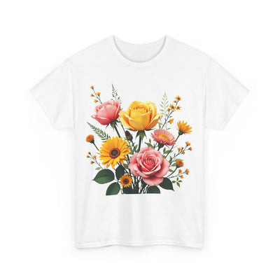 Wildflowers and Pink & Yellow Roses, Graphic T-Shirts for Women, Floral Shirt, Womens Short Sleeve, Ladies Graphic Tees #5146TTS