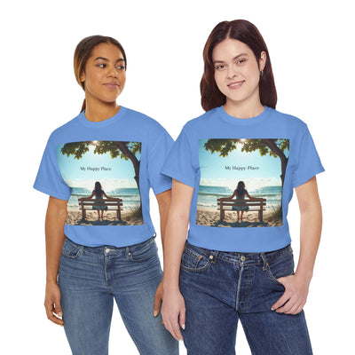 My Happy Place, Woman on Bench, Looking at Waves,Safe Place T-Shirt, Finding My Happy Place Top, Ocean Waves,#5003STS