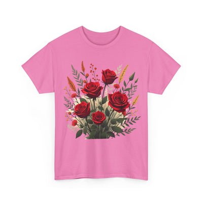 Wildflowers and Red Roses, Graphic T-Shirts for Women, Floral Shirt, Womens Short Sleeve, Ladies Graphic Tees #5129TTS