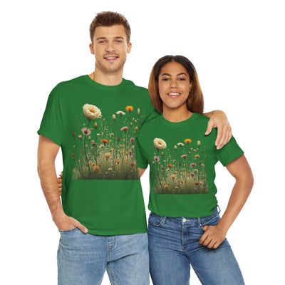 Wildflowers and White Roses, Graphic T-Shirts for Women, Floral Shirt, Womens Short Sleeve, Ladies Graphic Tees #5041TTS