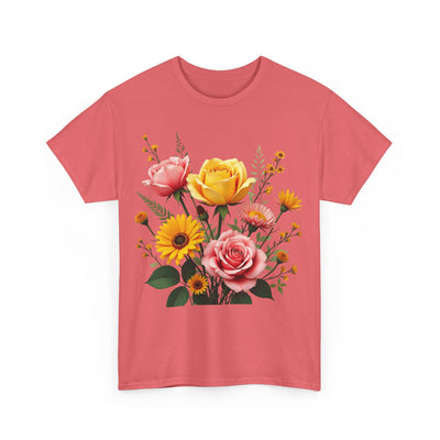 Wildflowers and Pink & Yellow Roses, Graphic T-Shirts for Women, Floral Shirt, Womens Short Sleeve, Ladies Graphic Tees #5146TTS