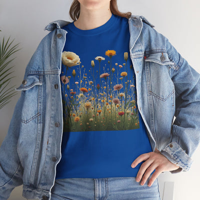 Wildflowers and White Roses, Graphic T-Shirts for Women, Floral Shirt, Womens Short Sleeve, Ladies Graphic Tees #5041TTS