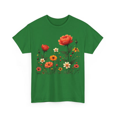 Wildflowers and Orange Roses, Graphic T-Shirts for Women, Floral Shirt, Womens Short Sleeve, Ladies Graphic Tees #5043TTS