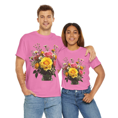 Wildflowers and Pink & Yellow Roses, Graphic T-Shirts for Women, Floral Shirt, Womens Short Sleeve, Ladies Graphic Tees #5143TTS