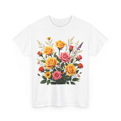 Wildflowers and Pink & Yellow Roses, Graphic T-Shirts for Women, Floral Shirt, Womens Short Sleeve, Ladies Graphic Tees #5142TTS