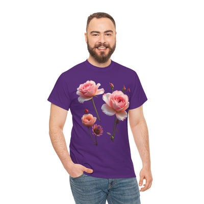 Wildflowers and Pink Roses, Graphic T-Shirts for Women, Floral Shirt, Womens Short Sleeve, Ladies Graphic Tees #5019TTS