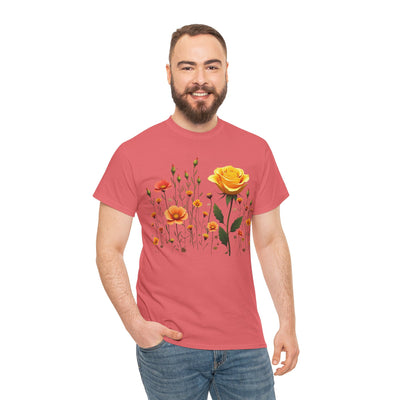 Wildflowers and a Yellow Rose, Graphic T-Shirts for Women, Floral Shirt, Womens Short Sleeve, Ladies Graphic Tees #5010TTS