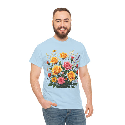 Wildflowers and Pink & Yellow Roses, Graphic T-Shirts for Women, Floral Shirt, Womens Short Sleeve, Ladies Graphic Tees #5142TTS