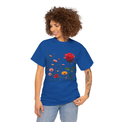 Wildflowers and a Red Rose, Graphic T-Shirts for Women, Floral Shirt, Womens Short Sleeve, Ladies Graphic Tees #5006TTS