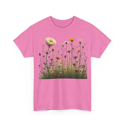Wildflowers and White Roses, Graphic T-Shirts for Women, Floral Shirt, Womens Short Sleeve, Ladies Graphic Tees #5041TTS