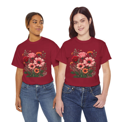 Wildflowers and Pink & Red Roses, Graphic T-Shirts for Women, Floral Shirt, Womens Short Sleeve, Ladies Graphic Tees #5133TTS