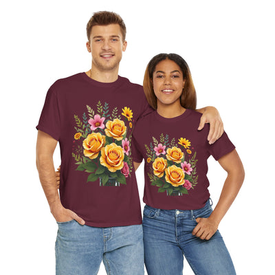 Wildflowers and Yellow Roses, Graphic T-Shirts for Women, Floral Shirt, Womens Short Sleeve, Ladies Graphic Tees #5135TTS