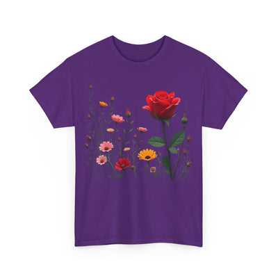 Wildflowers and a Red Rose, Graphic T-Shirts for Women, Floral Shirt, Womens Short Sleeve, Ladies Graphic Tees #5006TTS