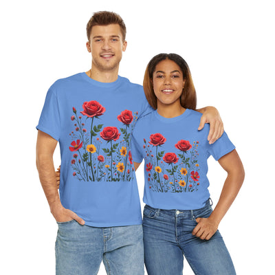 Wildflowers and Red Roses, Graphic T-Shirts for Women, Floral Shirt, Womens Short Sleeve, Ladies Graphic Tees #5034TTS