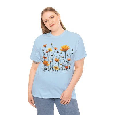 Wildflowers and Yellow Roses, Graphic T-Shirts for Women, Floral Shirt, Womens Short Sleeve, Ladies Graphic Tees #5011TTS