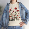 Wildflowers and Red Roses, Graphic T-Shirts for Women, Floral Shirt, Womens Short Sleeve, Ladies Graphic Tees #5035TTS