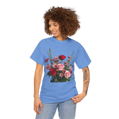 Wildflowers and Red & Pink Roses, Graphic T-Shirts for Women, Floral Shirt, Womens Short Sleeve, Ladies Graphic Tees #5132TTS